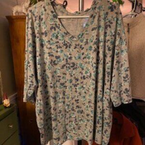 Plus size 3X teal Woman Within V-neck, elbow length shirt